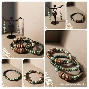 Wood Bead Stretch Bracelets W/Earrings